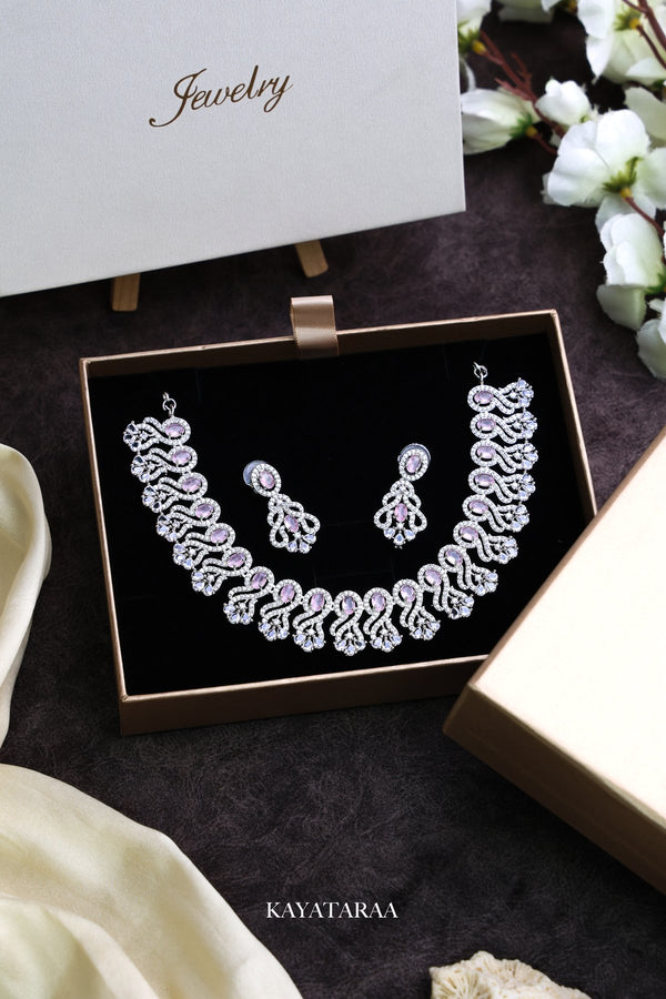 Blush Leaf Crystal Necklace Set