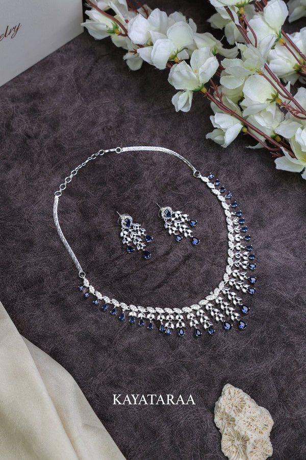 Sapphire Drop Cluster Necklace Set
