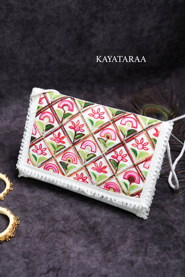Kutchi Grid Floral Sling Clutch