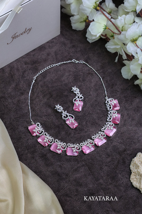 Pink Quartz Statement Necklace Set