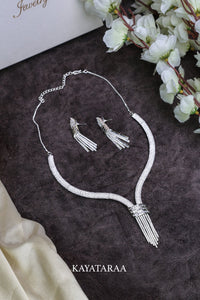 Crystal Baguette Tassel Necklace Set