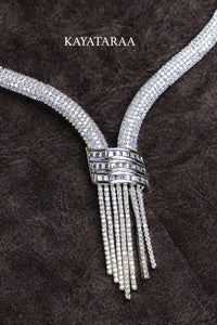 Crystal Baguette Tassel Necklace Set