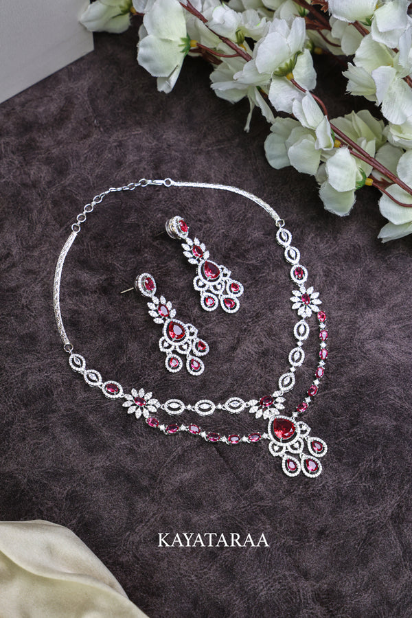 Ruby Cascade Bridal Necklace Set