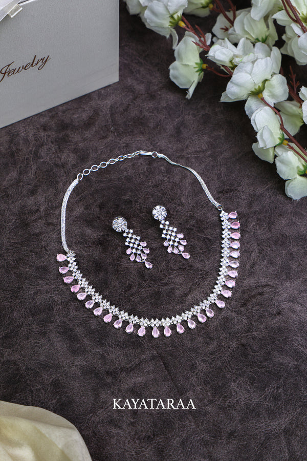 Pink Petal Crystal Necklace Set