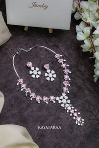 Pink Quartz Triangle Necklace Set