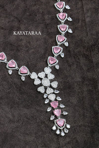 Pink Quartz Triangle Necklace Set