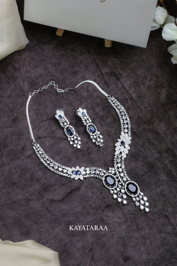 Sapphire Floral Bridal Necklace Set
