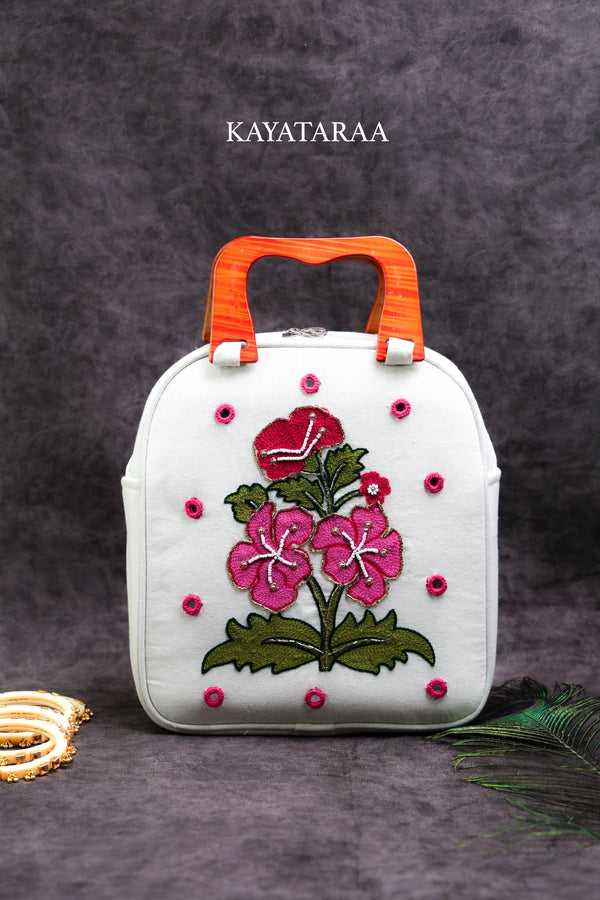 Hibiscus Resin-Handle Top Bag