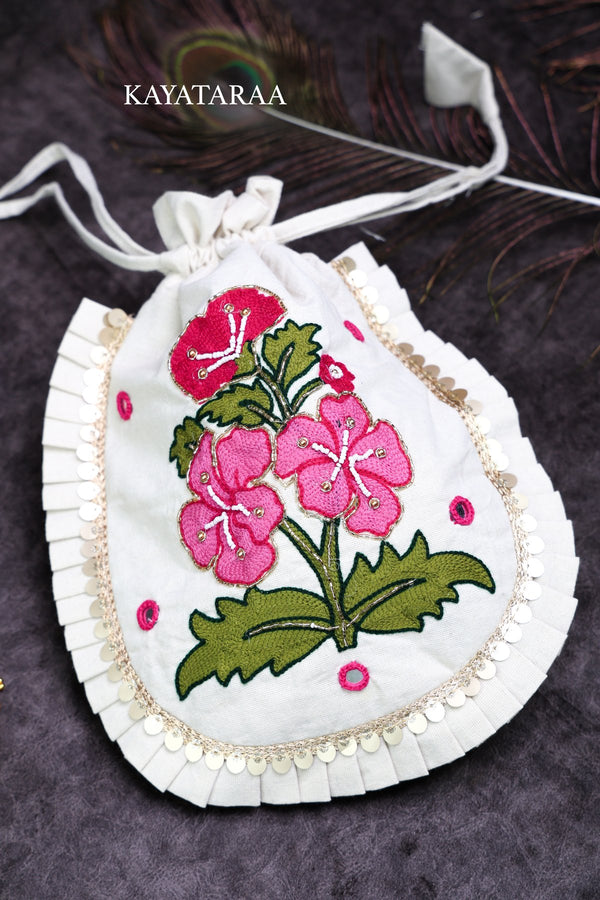 Hibiscus Embroidered Potli