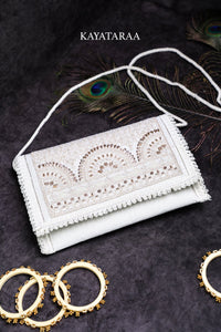 Ivory Jali Cutwork Sling Clutch