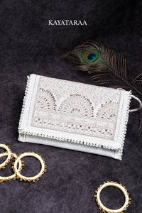 Ivory Jali Cutwork Sling Clutch