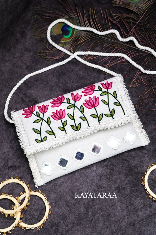 Pink Lotus Mirror Sling Clutch