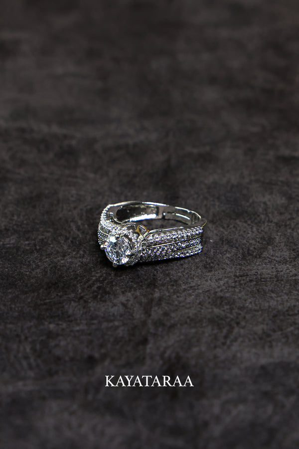 Solitaire Pavé Silver Statement Ring
