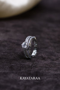 Solitaire Pavé Silver Statement Ring