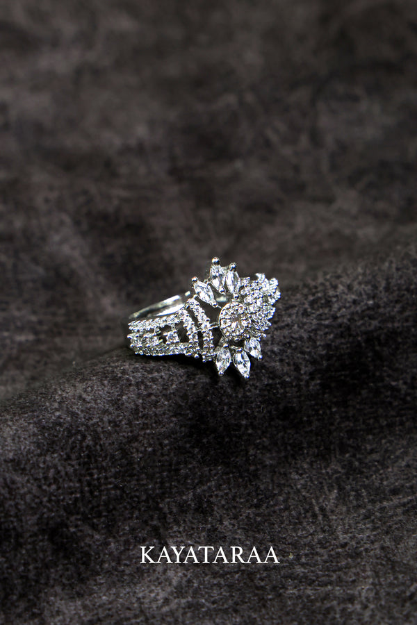 Marquise Crown Cluster Silver Ring